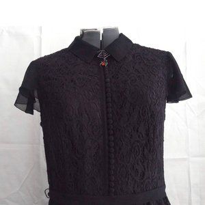 Wednesday Adams-style Black Lace Dress with Collar (NWOT) - Kensie (S) ❧